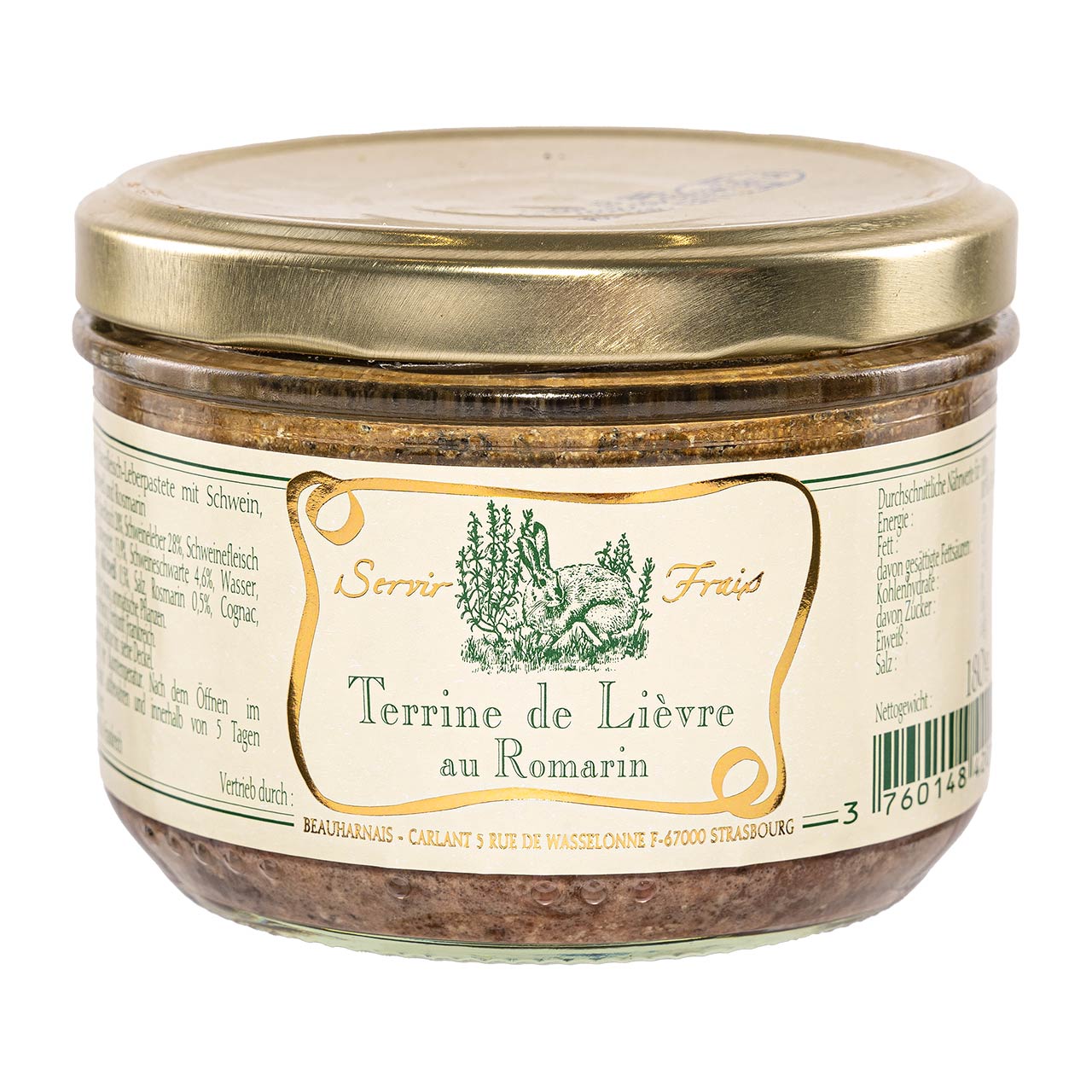 Beauharnais Hasenpastete mit Rosmarin 180g