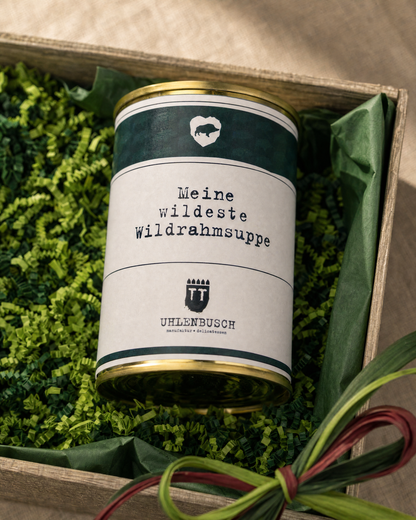 Manufaktur U Wildrahmsuppe mit Reh-Klößchen im Geschenkkorb Waidmanns Dank