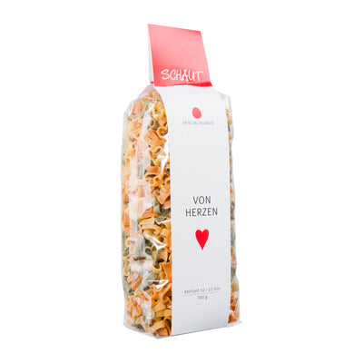 heart-shaped colored pasta