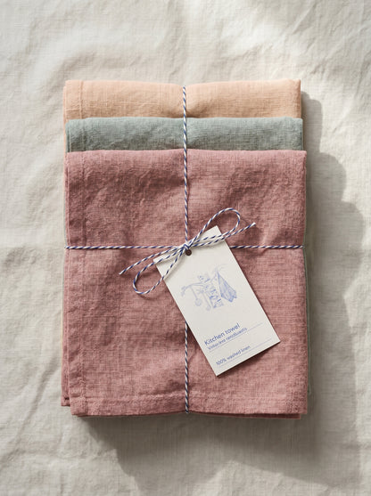 Leinen Geschirrtücher 3er-Set Aquarell – Ashes of Roses, Cafe Creme, Green Milieu von Linen Tales
