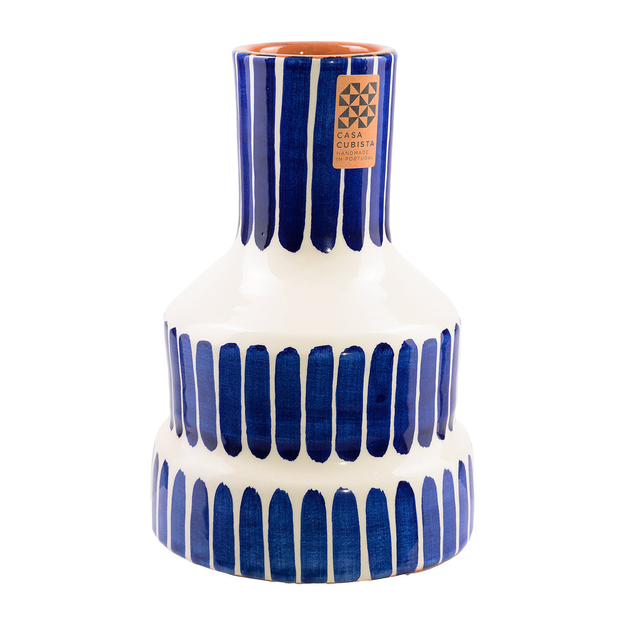 Casa Cubista  Keramik Stufen Vase  blau-weiß