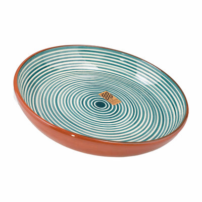 Large ceramic bowl – fine stripes teal