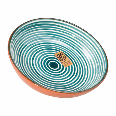Ceramic bowl medium – fine stripes teal