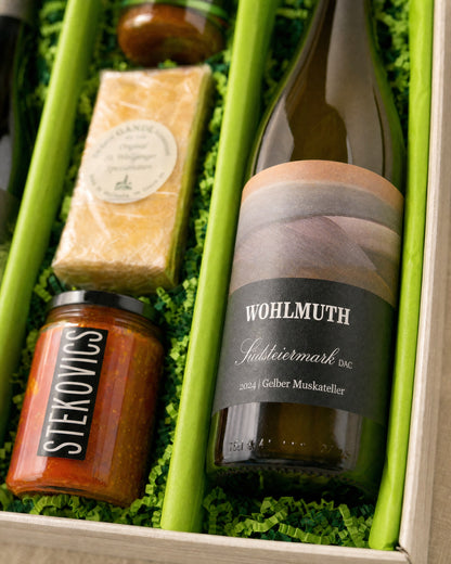 Wohlmuth Gelber Muskateller Südsteiermark 2024 im Gourmet Geschenk Spezereien