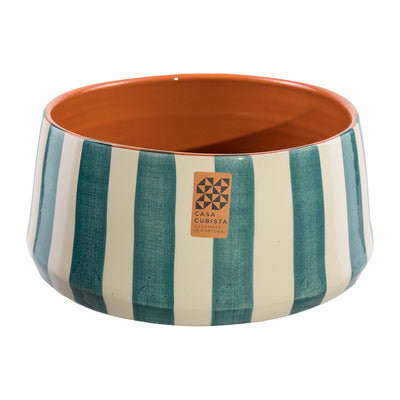 Ceramic bowl tall – bold stripes teal