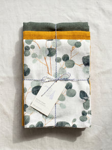 Leinen Geschirrtücher 3er-Set Kräutergarten – Eukalyptus, Forest Green, Mustard von Linen Tales