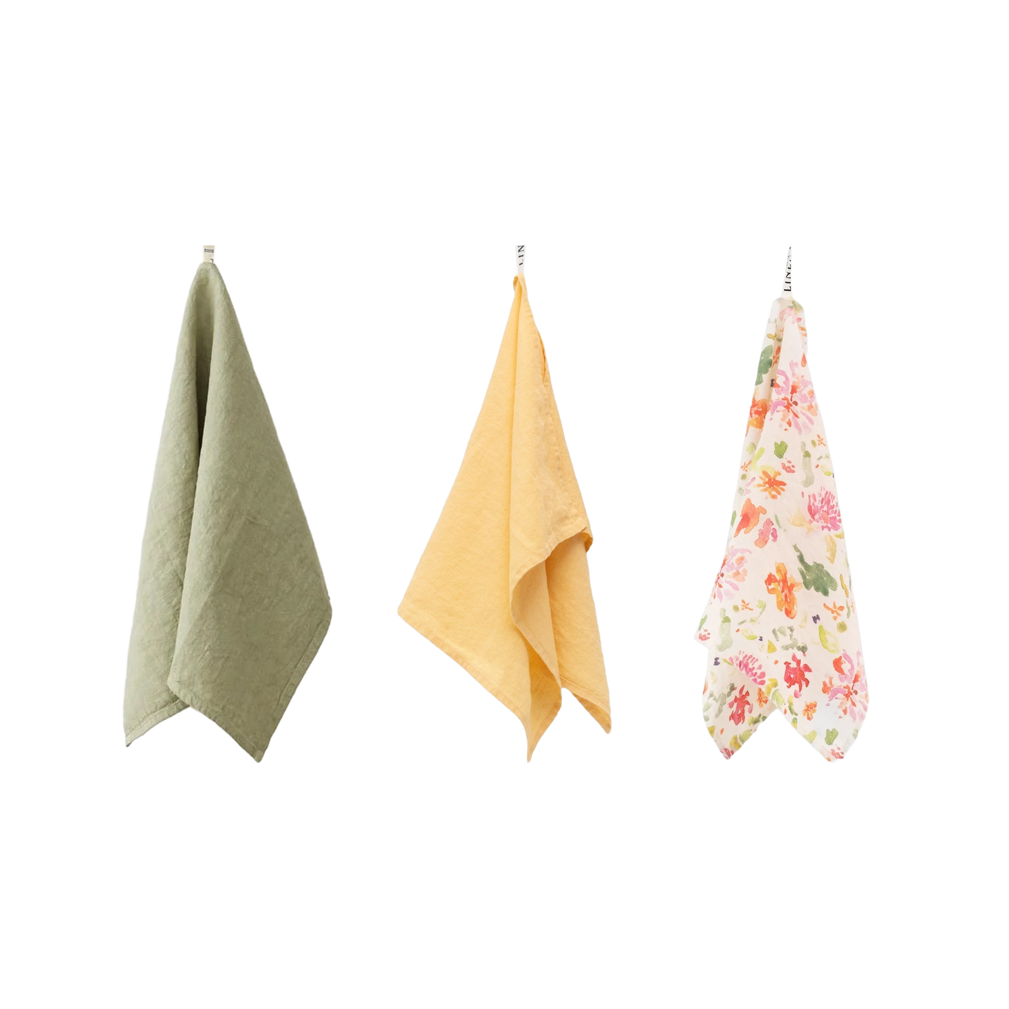 Leinen Geschirrtücher 3er-Set Blumenwiese – Sage, Butter, Wildflower Flow von Linen Tales