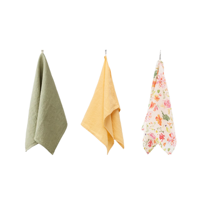 Leinen Geschirrtücher 3er-Set Blumenwiese – Sage, Butter, Wildflower Flow von Linen Tales