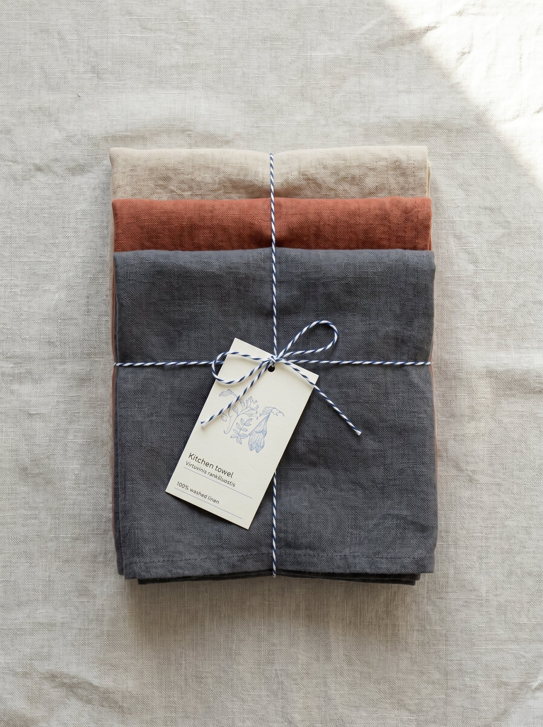 Leinen Geschirrtücher 3er-Set Steingut – Natur, Baked Clay, Dark Grey von Linen Tales
